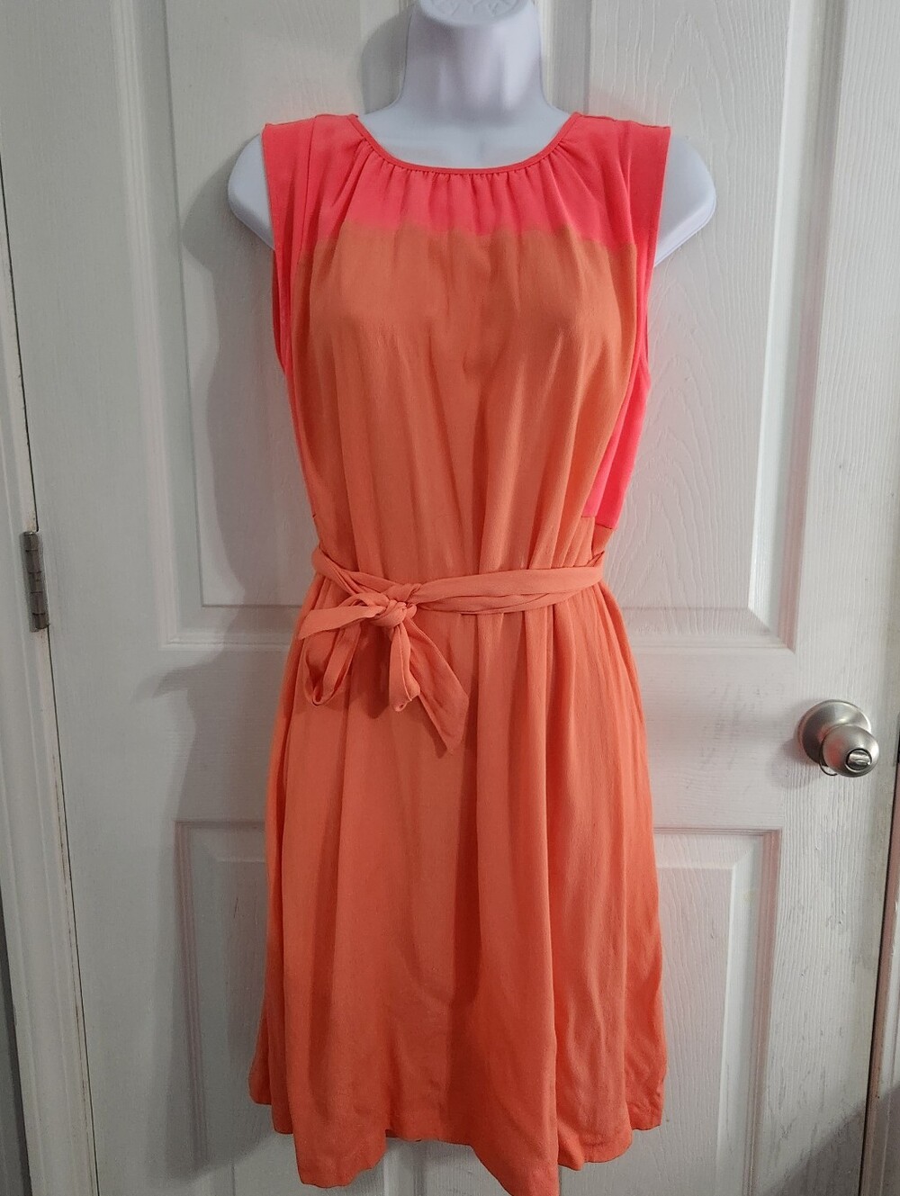 Madewell bungalow Mod dress pink/orange colorful belted resortwear medium